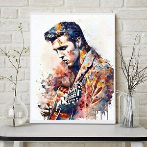 8x10 Elvis Presley Playing Guitar Watercolor Oil Painting Print‎